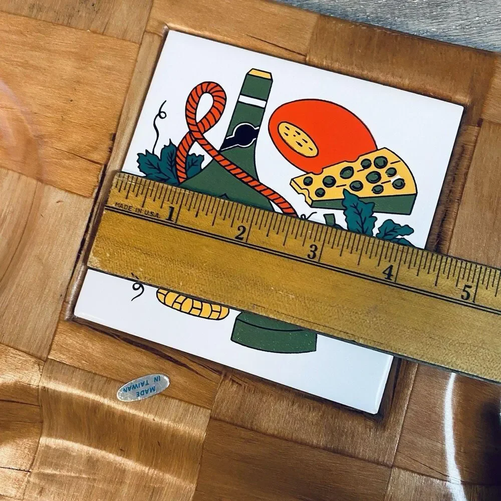 Vintage MCM Parquet Wood Charcuterie Board Divided Tray Tile Inlay 18
